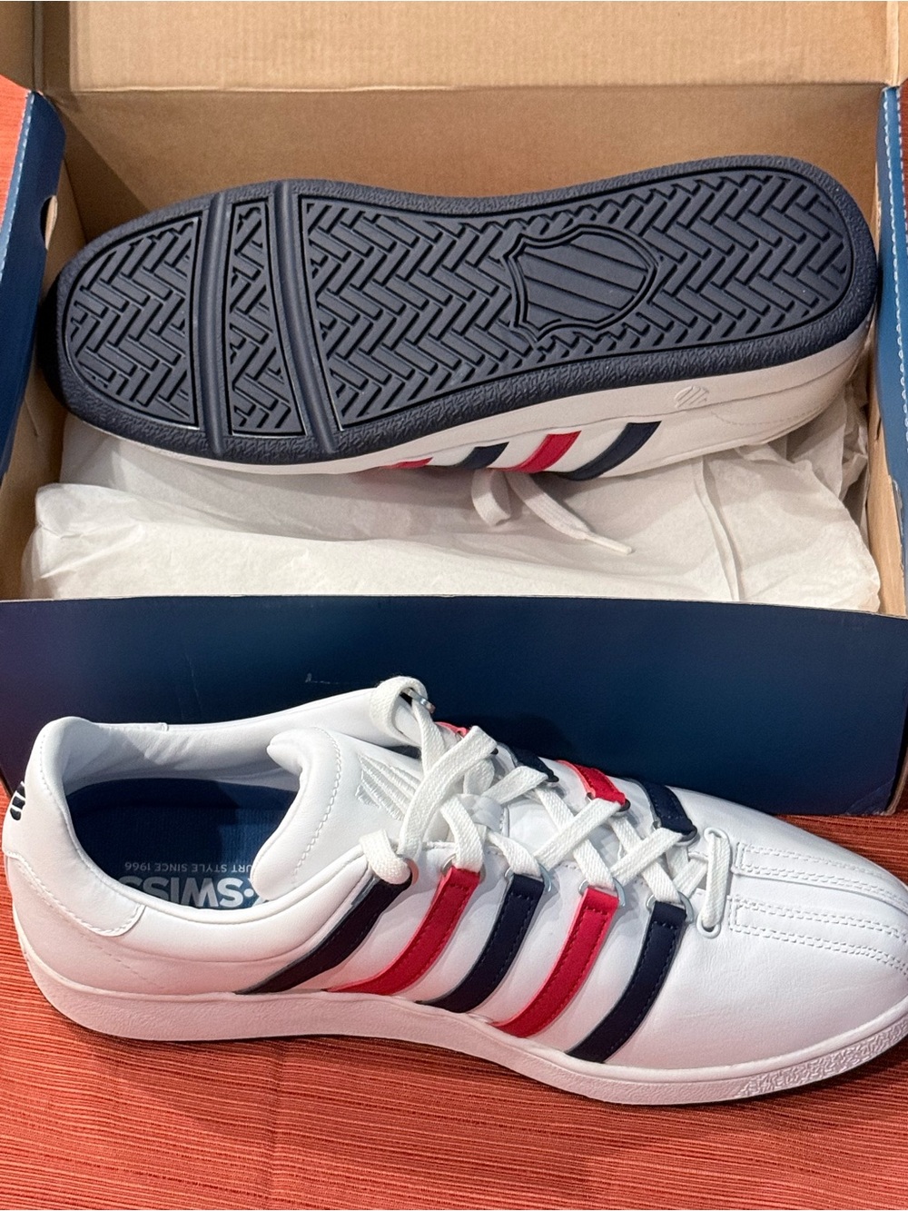 K-Swiss Classic Court Sneakers – Men’s Size 11.5 – White/Red/Navy – NWOB